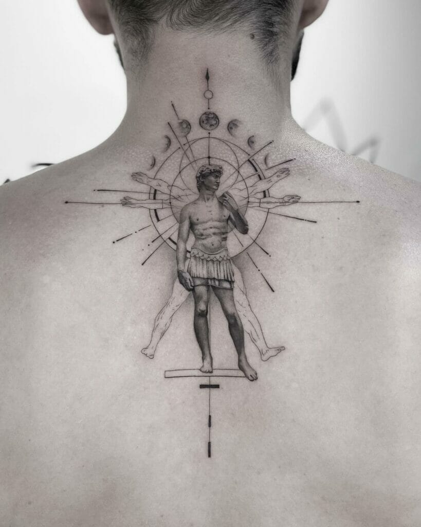 David In The Form Of Vitruvian Man Tattoo
