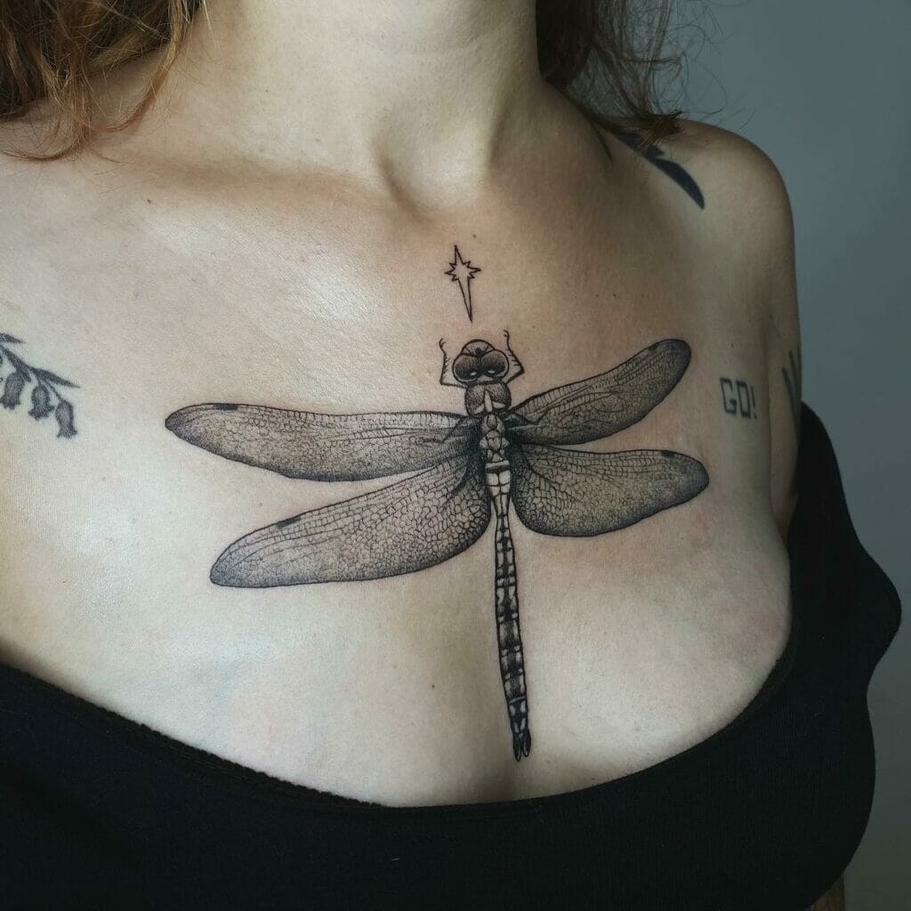 Deep Inked Giant Dragonfly Tattoo Design