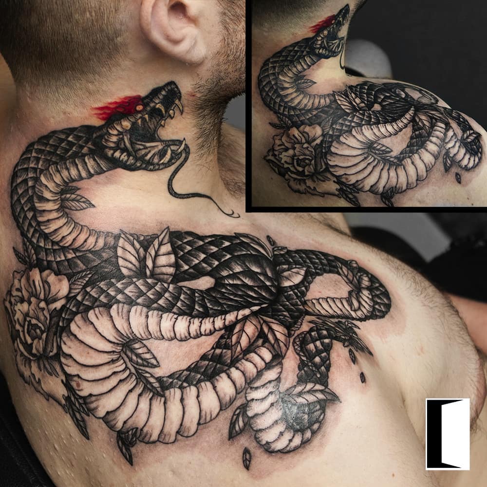 Detailed Snake Neck Tattoos