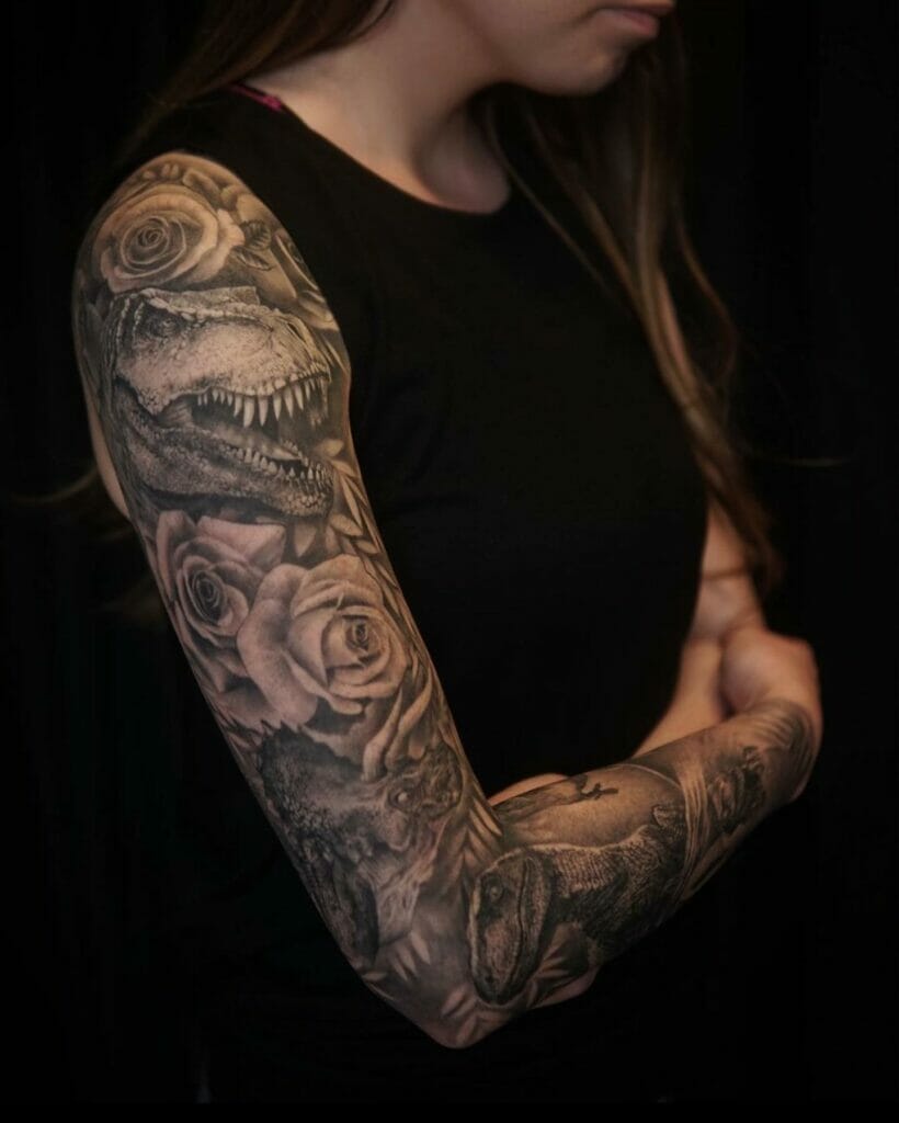 Dinosaur Sleeve Tattoo For Women