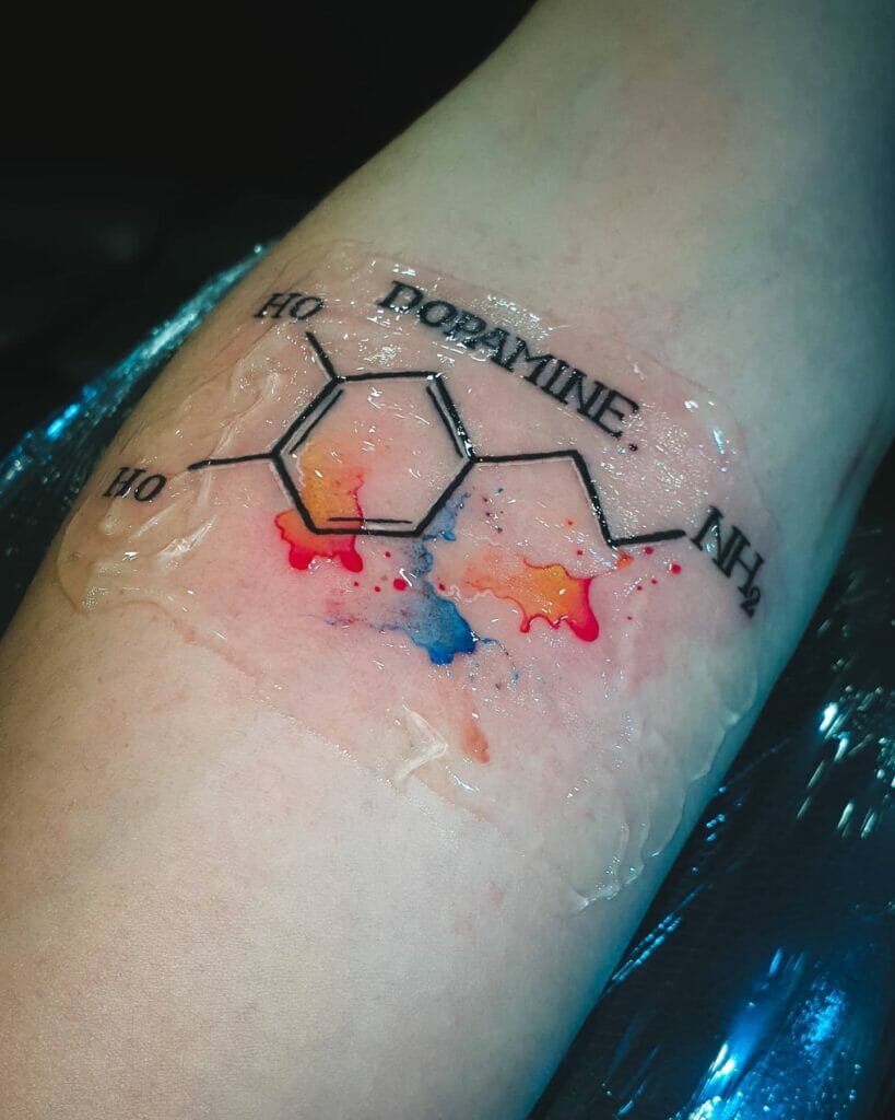 Dopamine Chemical Structure Tattoo with Water Colour Splash