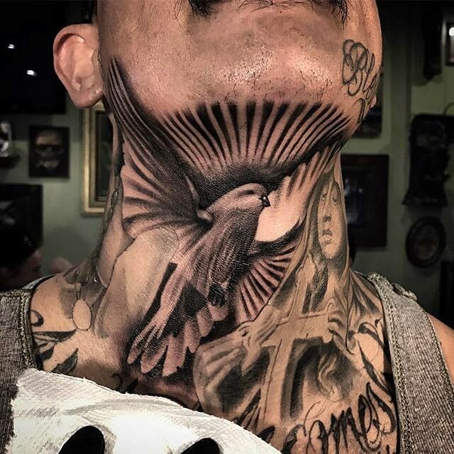 Dove Front Neck Tattoo