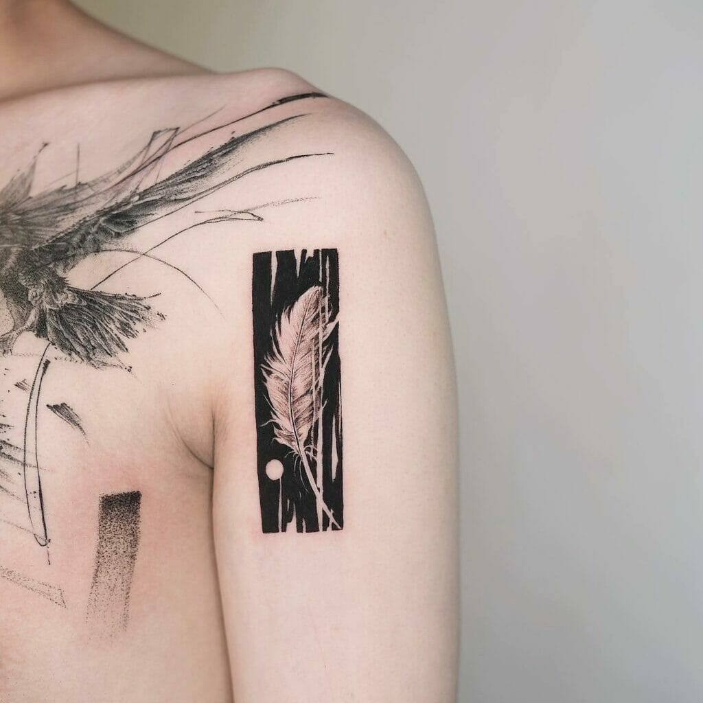 Feather-themed Rectangle Tattoo Design