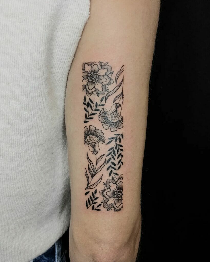 Floral-themed Stylish Rectangle Tattoo Design