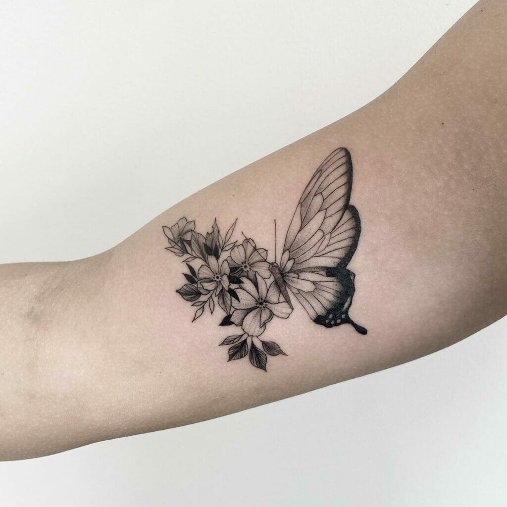 Flower And Butterfly Tattoo Sketch