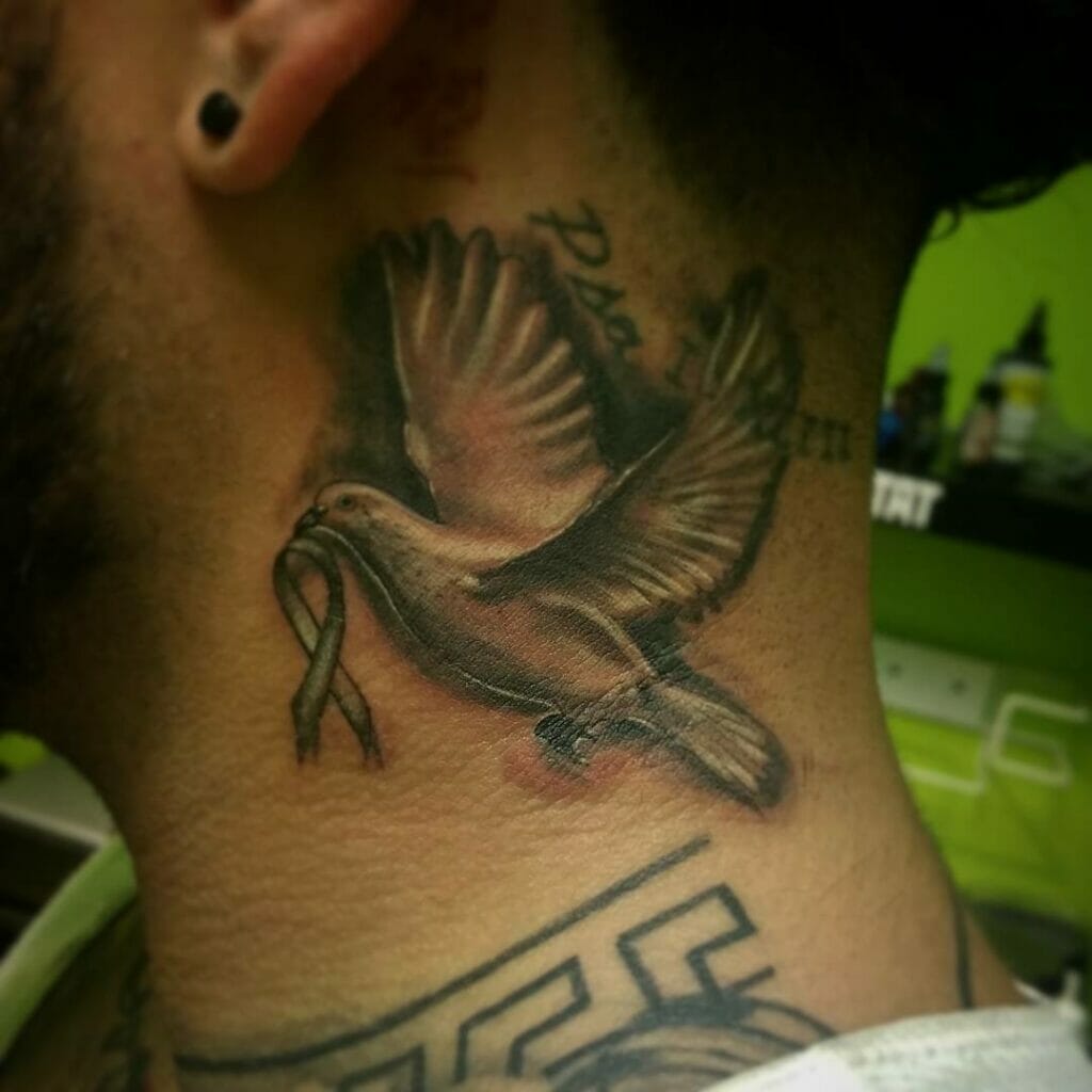 Flying Dove Neck Tattoo