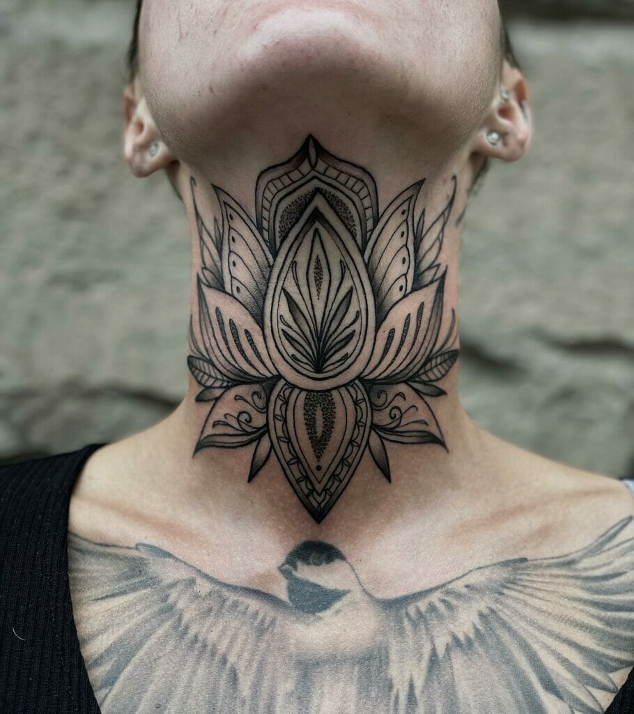 Front Neck Lotus Flower Tattoo Designs