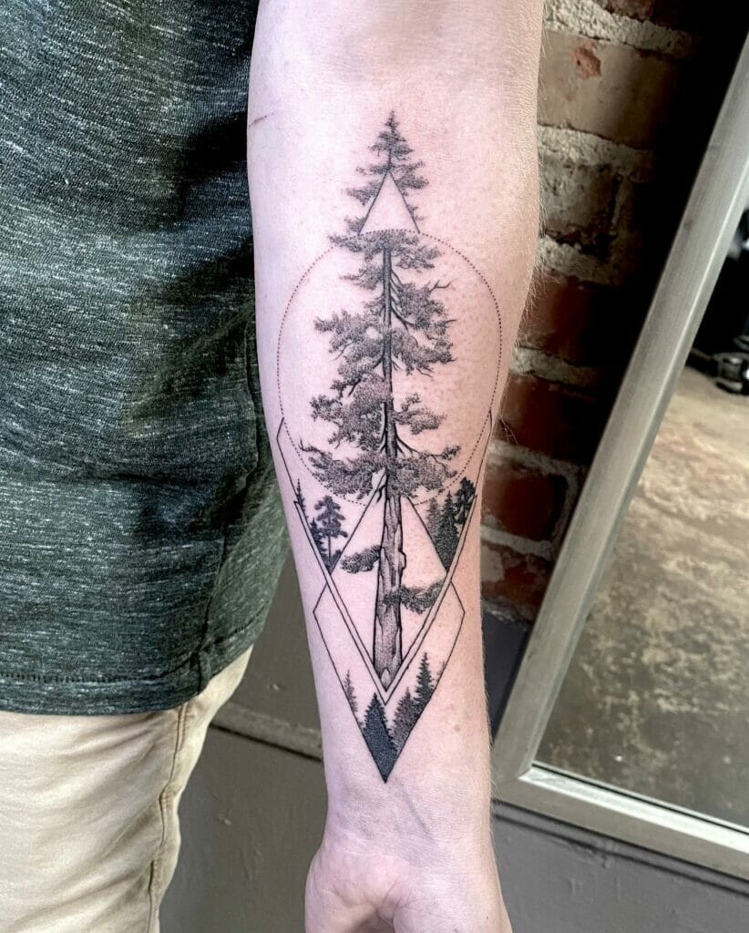 Geometric Pine Tree Forearm Tattoos For Men