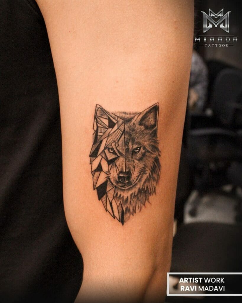 Geometric Wolf 2-3 Inch Tattoo