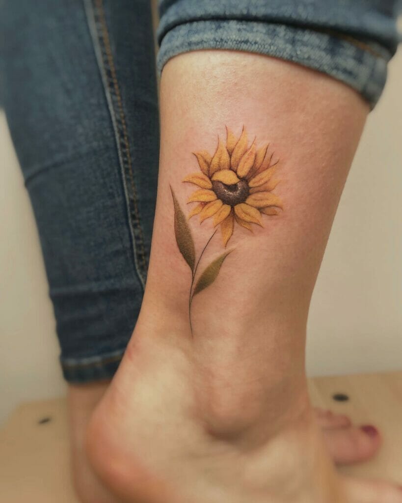 Gorgeous Hyper Realistic Watercolor Sunflower Tattoo