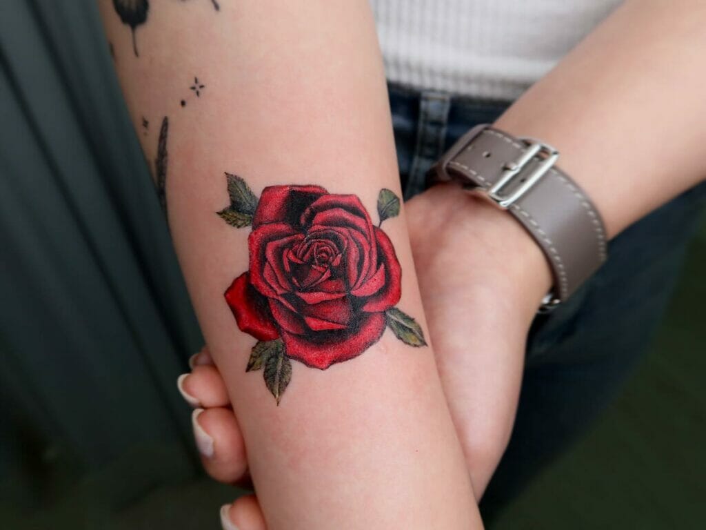 Gorgeous Red Rose Forearm Tattoo You Will Love