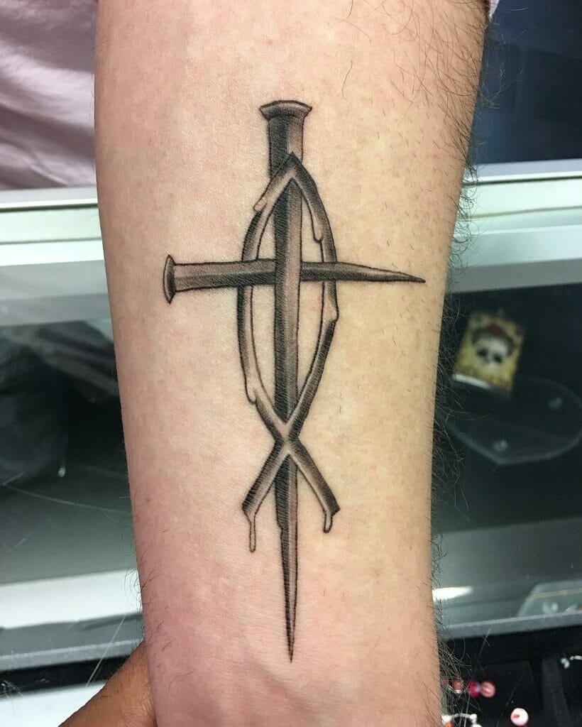 Gospel Themed Religious Nail Cross Tattoo Design