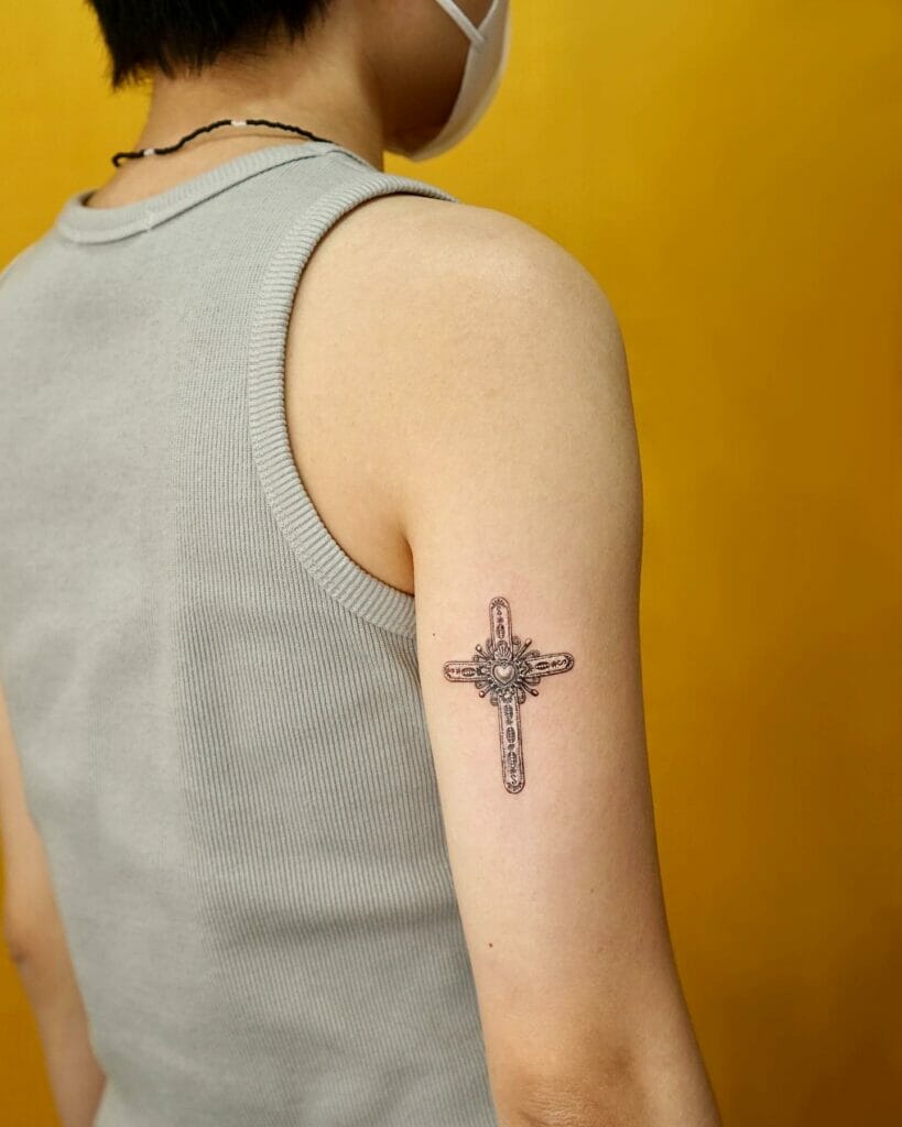 Heart On a Cross Tattoo Design