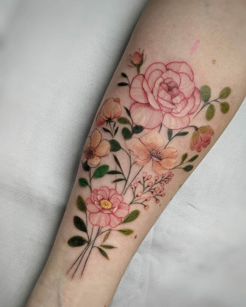 Highlighted Garland Rose Tattoo