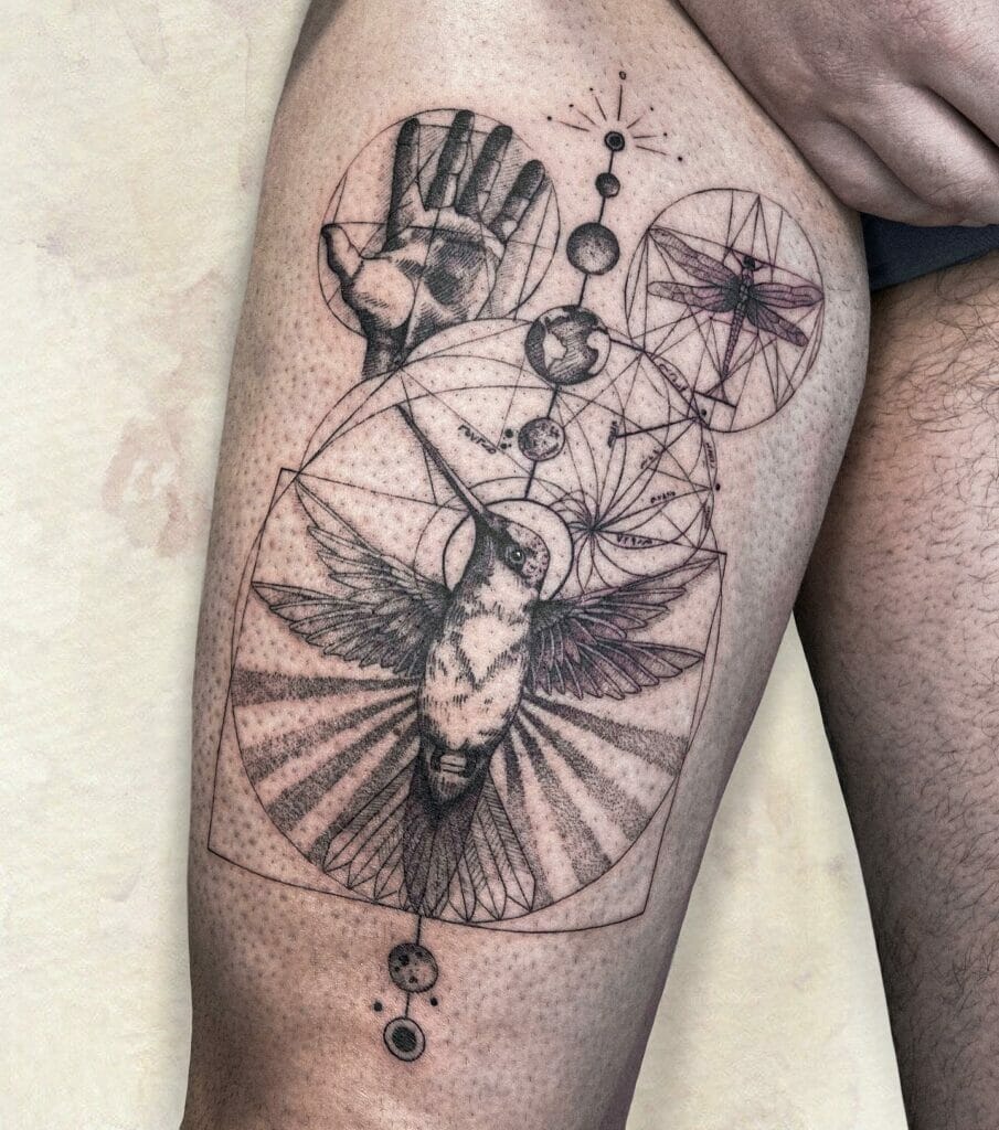 Hummingbird As The Vitruvian Man Tattoo