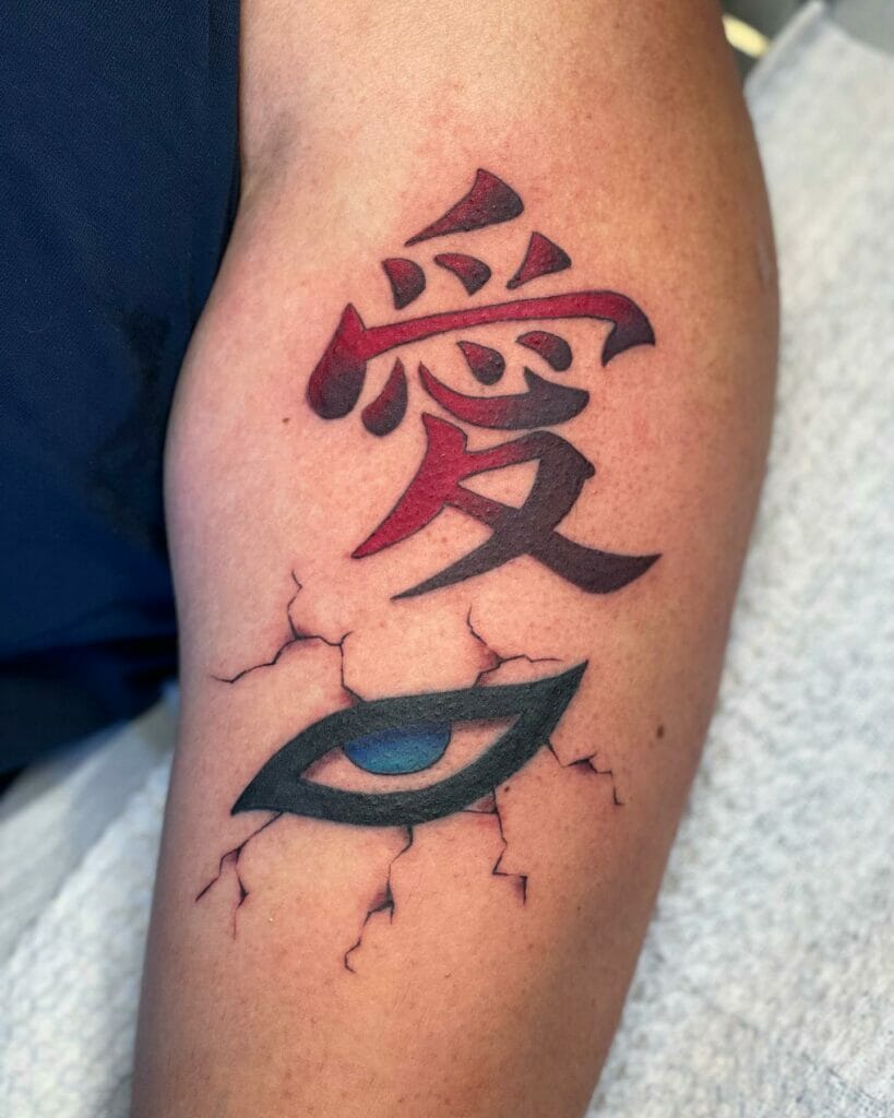 Japanese Love Kanji Tattoo Along With Anime Design