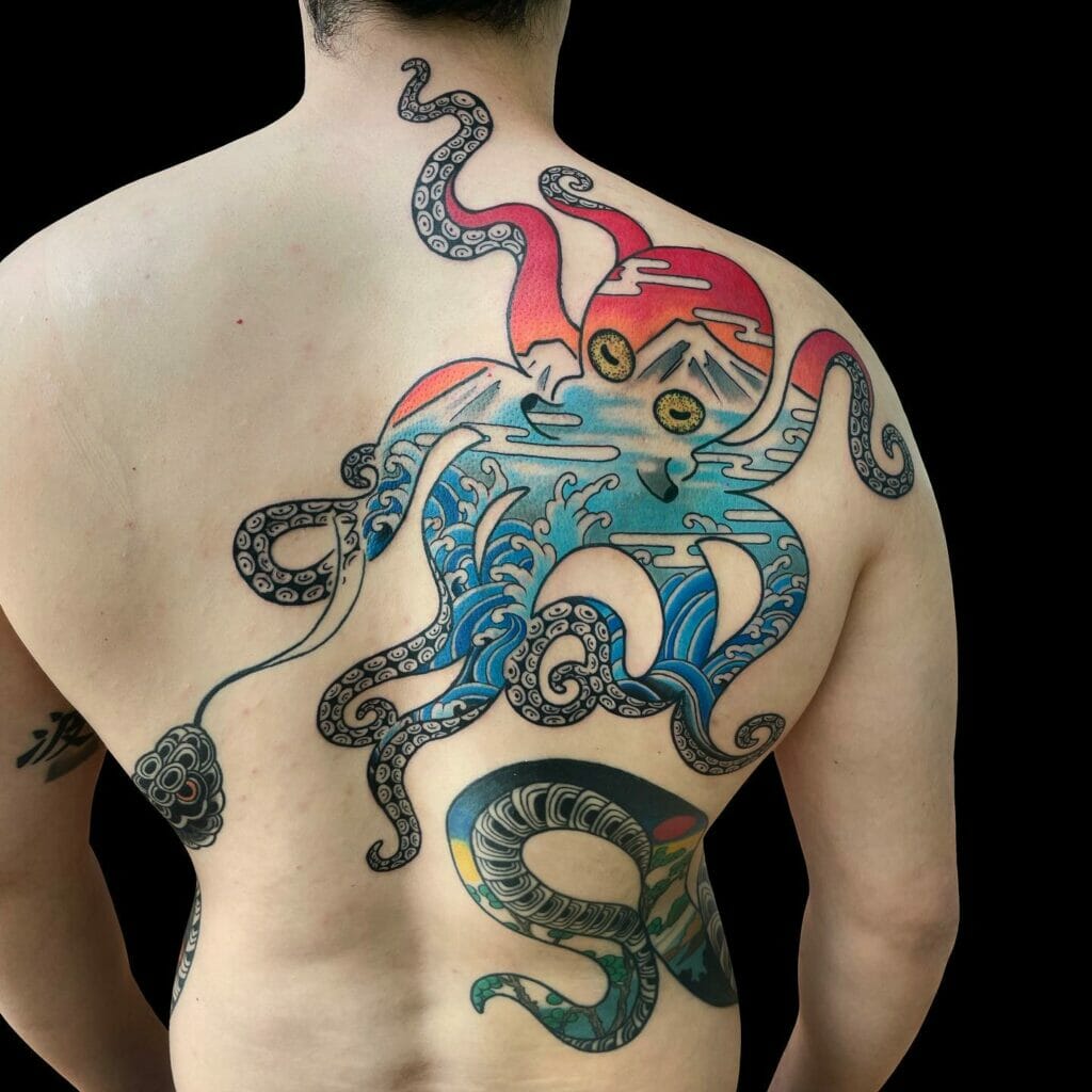 Japanese Octopus Back Tattoo