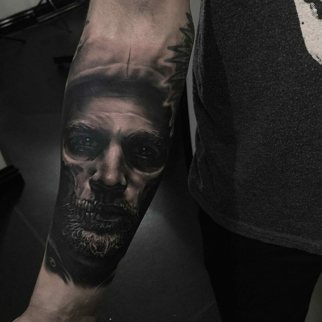 Jax Teller Partial Face And Skull Tattoo