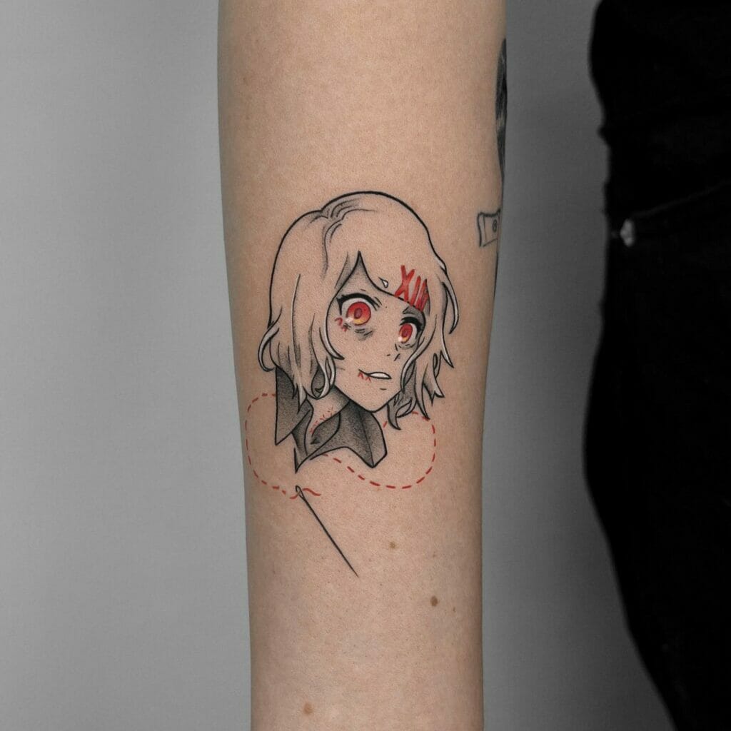 Juuzou Stiches In Red Ink Tattoos
