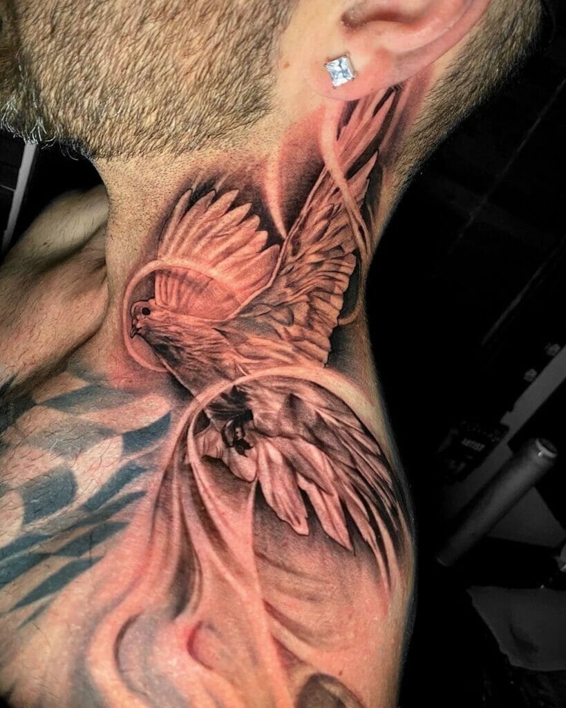 Large Dove Tattoo For Neck