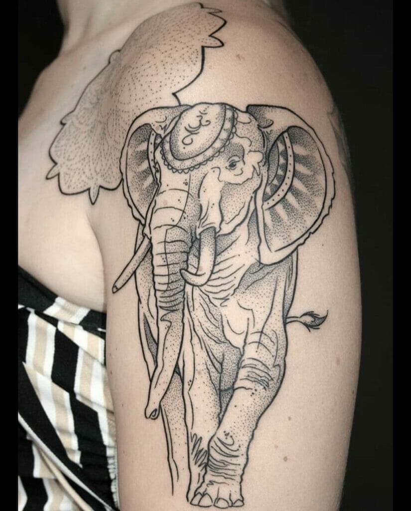 Left Bicep Elephant-Themed Mandala Tattoo Stencil Design