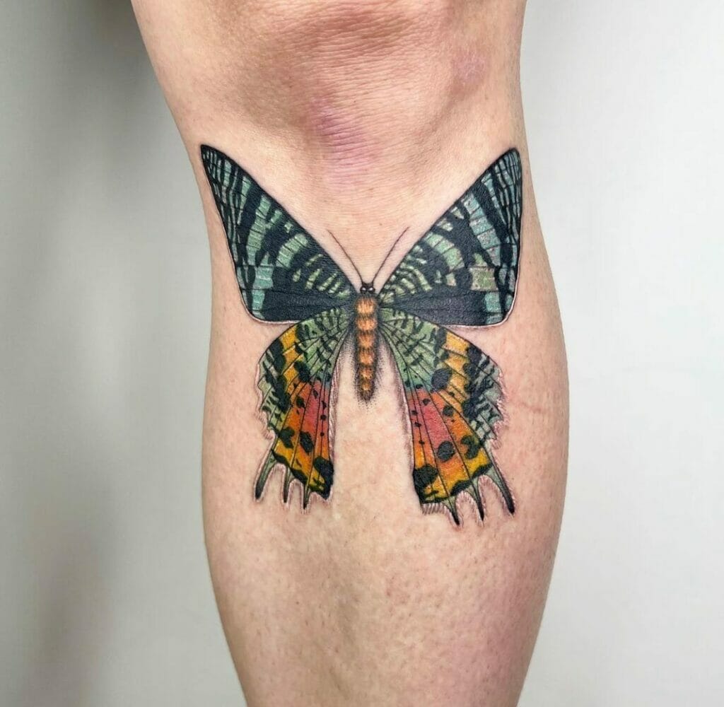 Left Leg Beautiful Manly Butterfly Tattoo Design