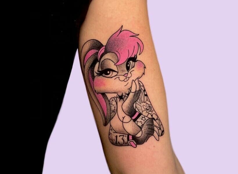 1. Cute Bunny Tattoo with Colorful Flowers - wide 9