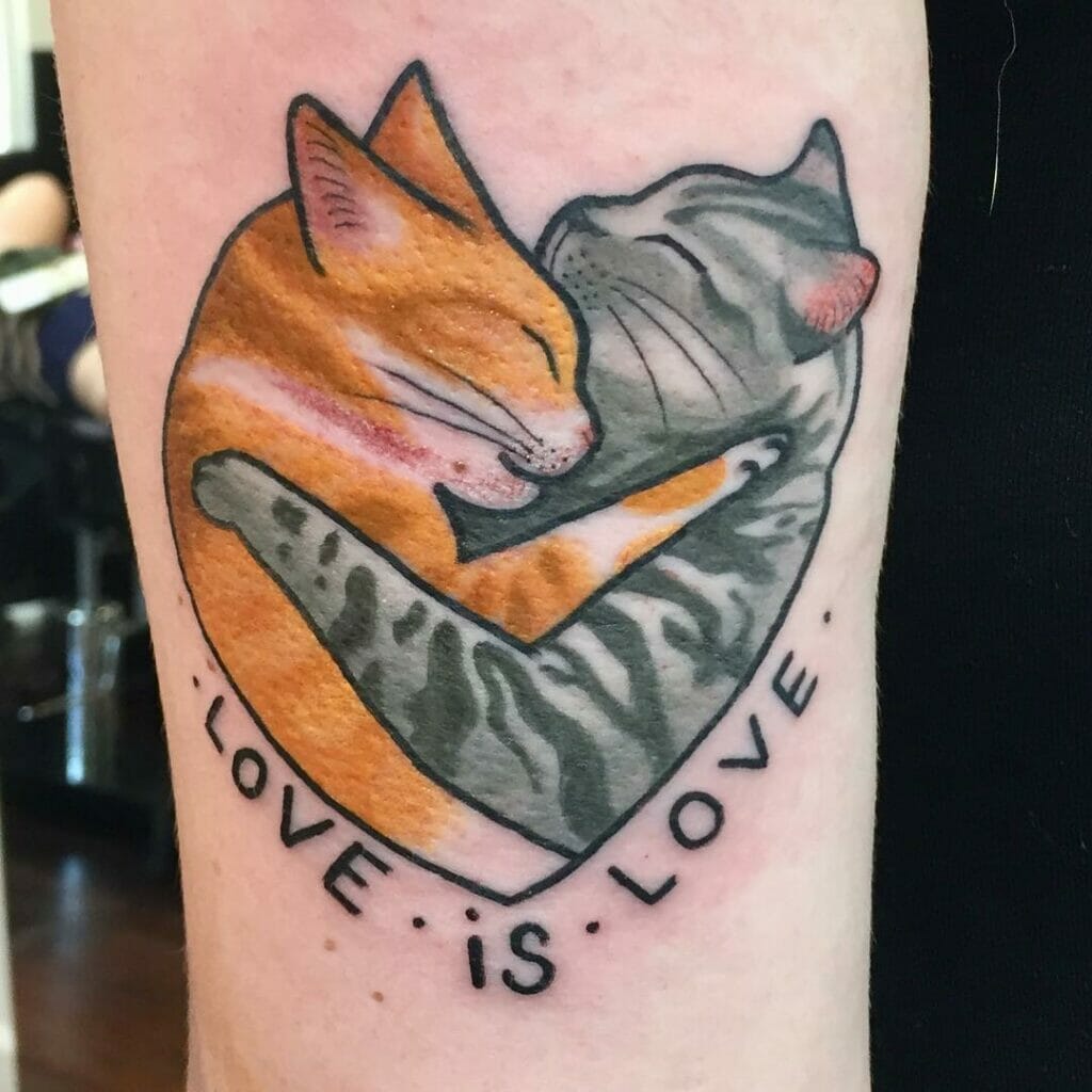 Love Is Love Cat Tattoo Design