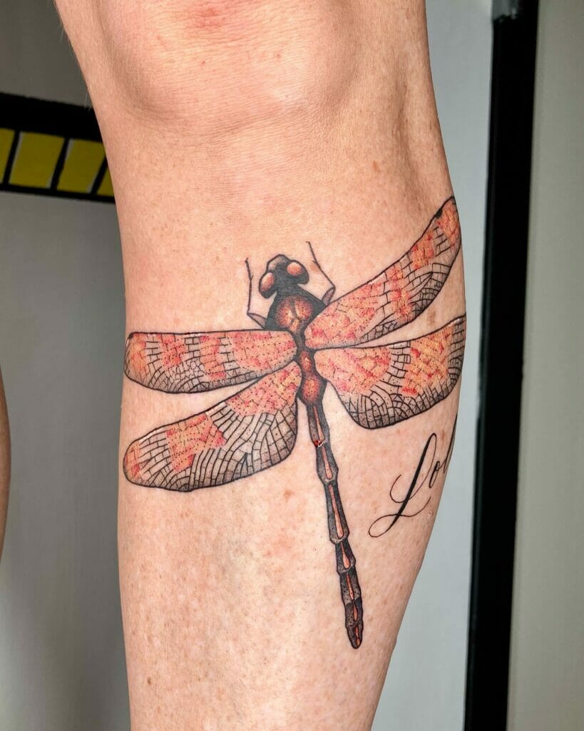 Lower Elbow Colorful Dragonfly Tattoo Design