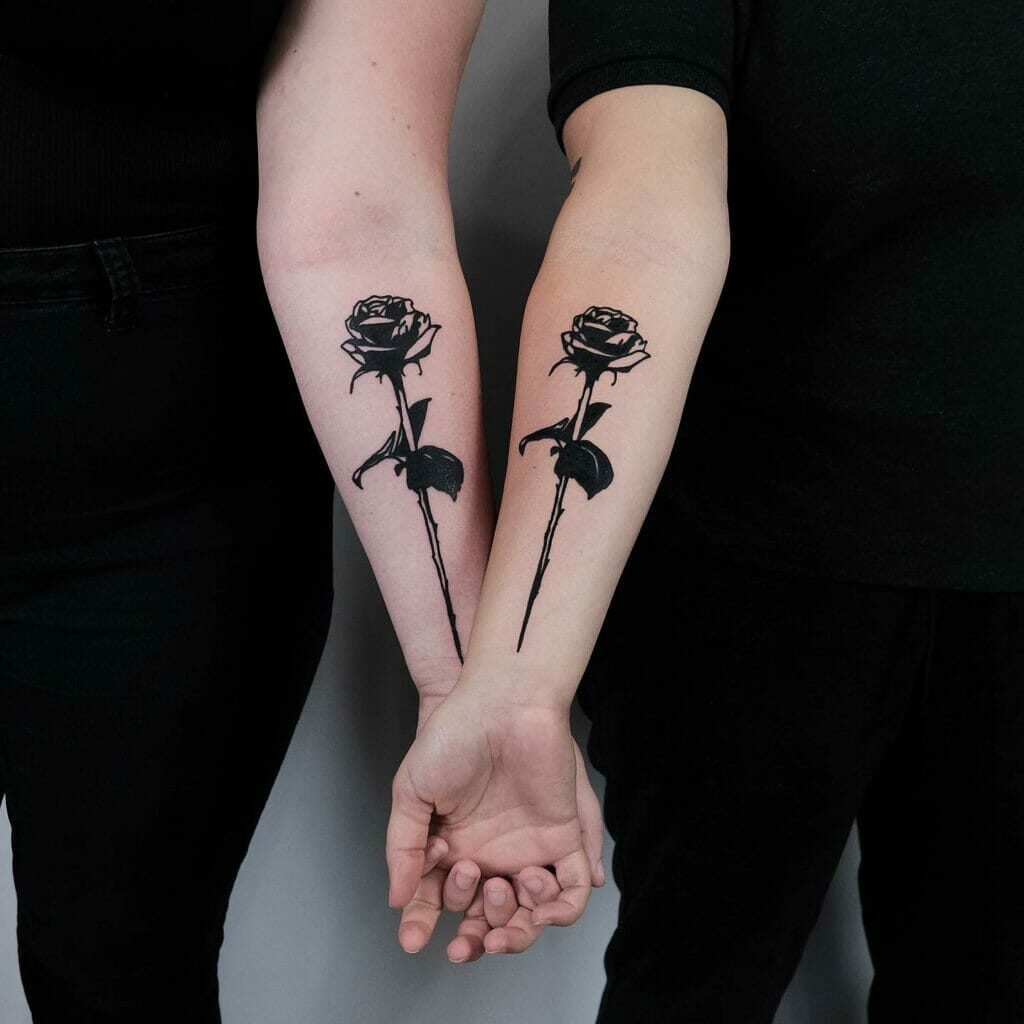 Matching Black Rose Tattoo Ideas That Represent Love
