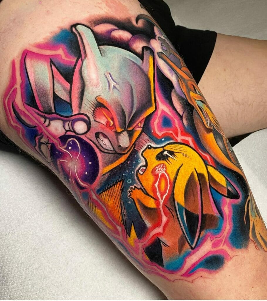 Mewtwo And Pikachu Tattoo