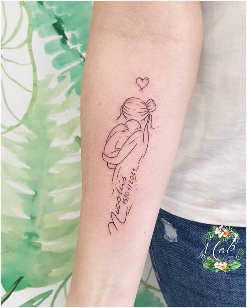 Minimalistic Motherhood Tattoo With Birth Day