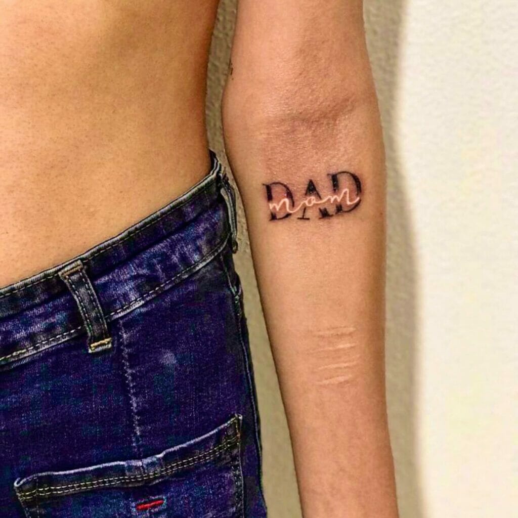 Mom And Dad Lettering Tattoo Idea
