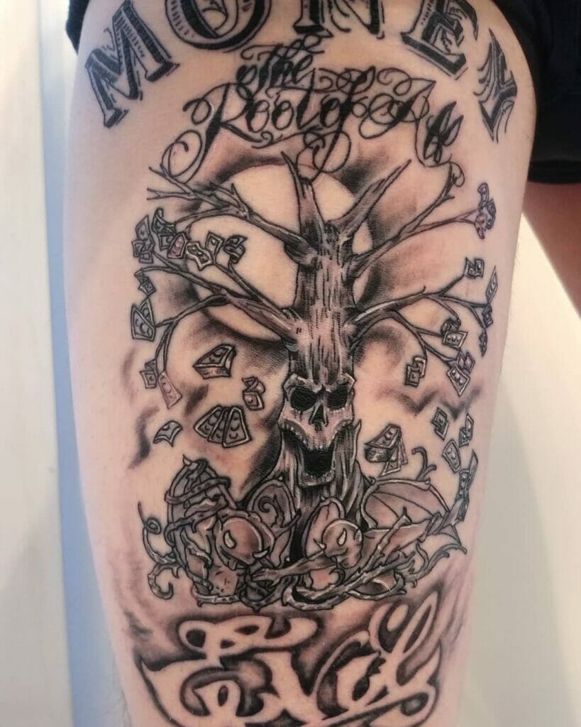 Money Tree Evil Face Tattoo