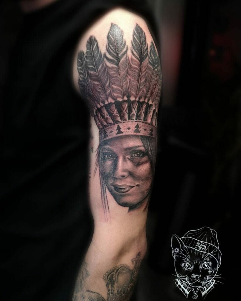 Native American Woman Western Sleeve Tattoo