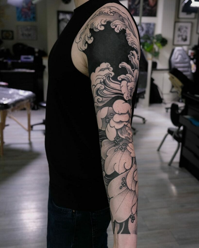 Neo Japanese Black Flower Tattoo Design