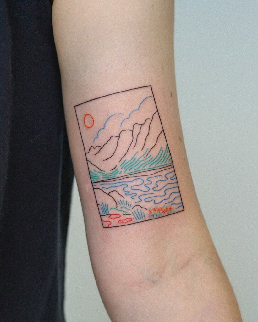 Non Realistic Mountain Sleeve Tattoo