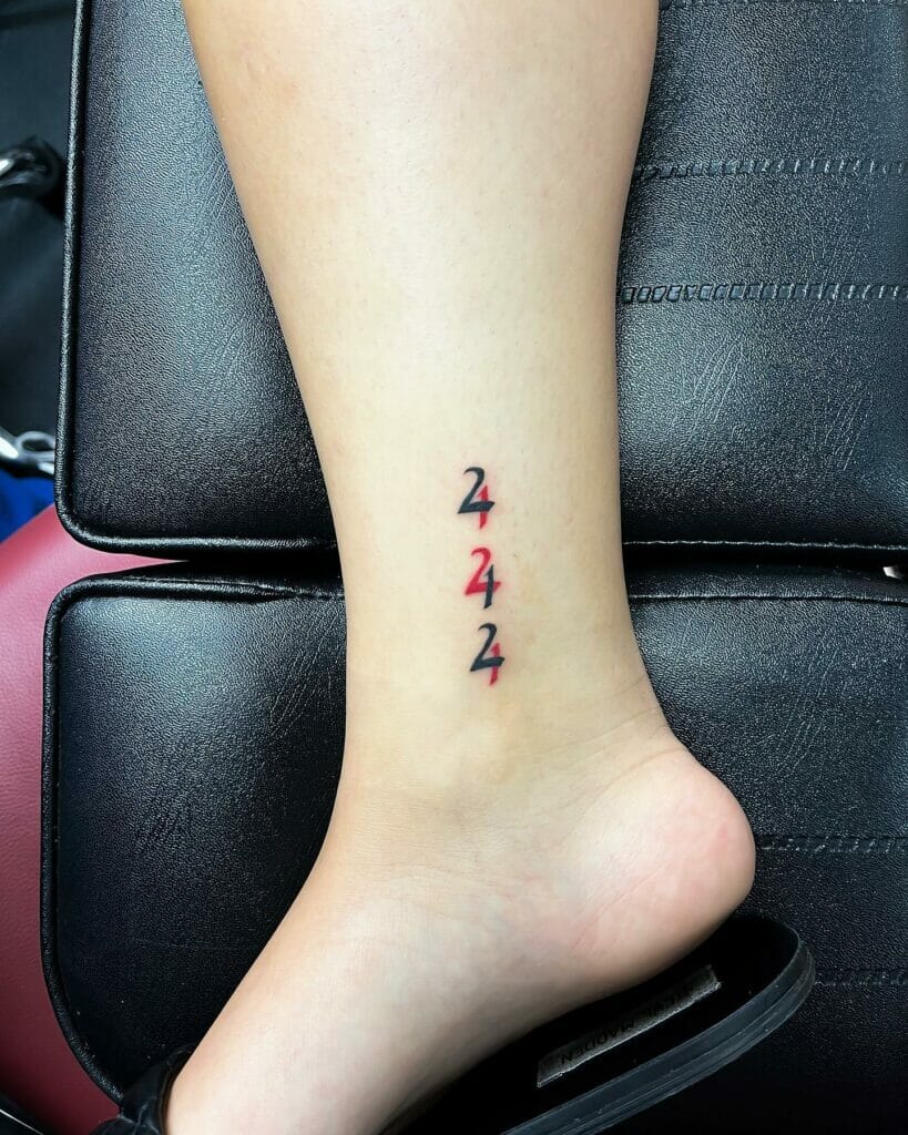 Number 444 Tattoo On Leg
