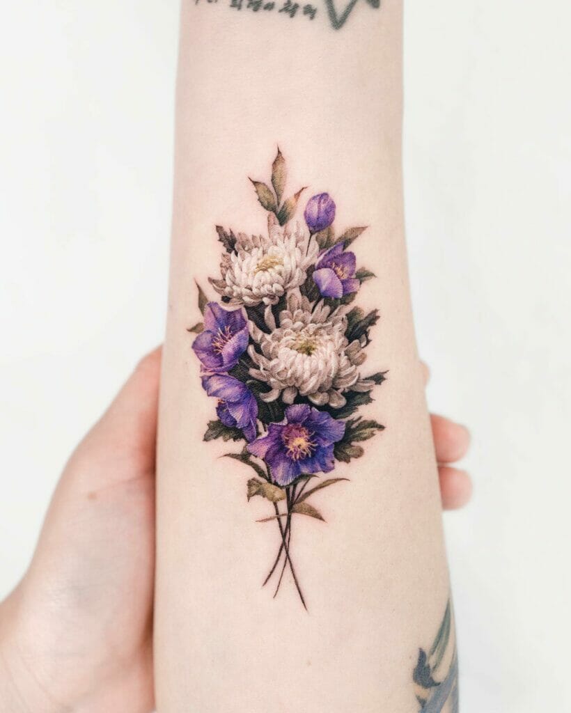 Open Petal Chrysanthemum Flower Tattoo