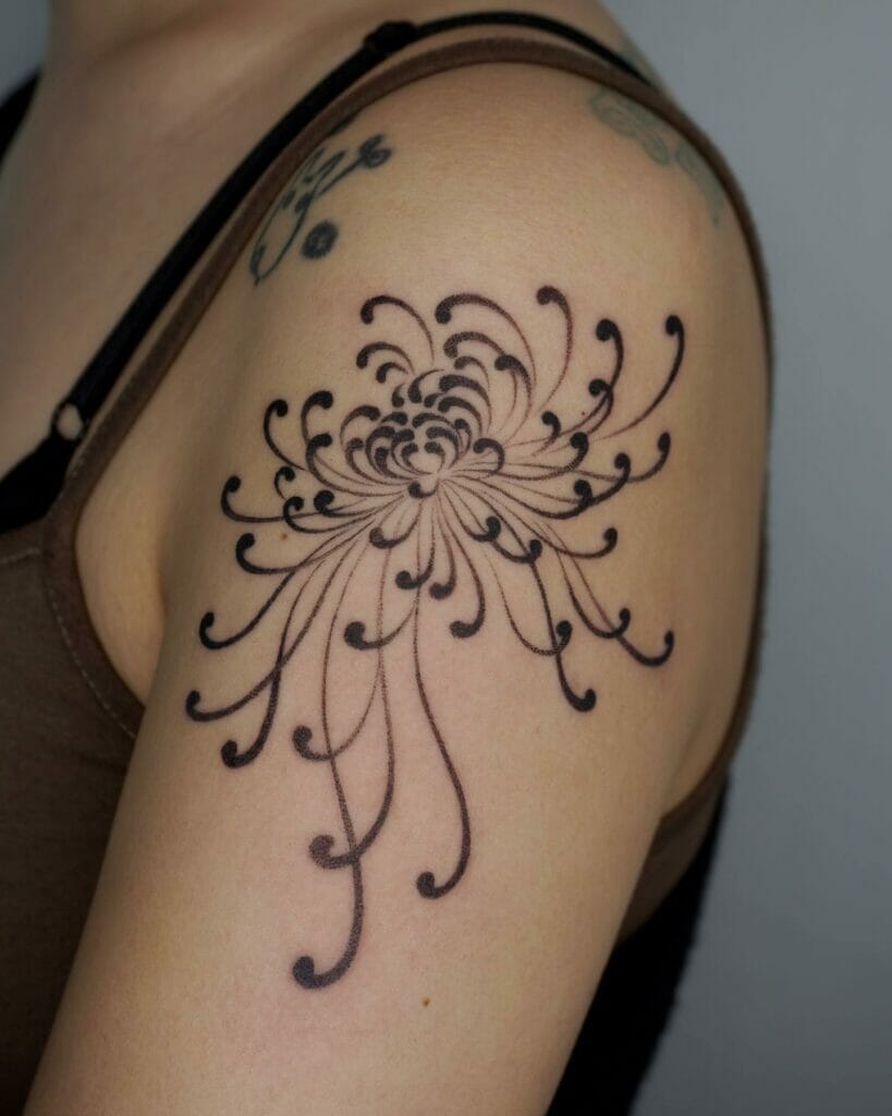 Ornate Black Ink Flower Tattoo