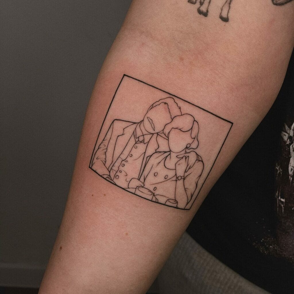 Outlined Portrait Mom And Dad Tattoo