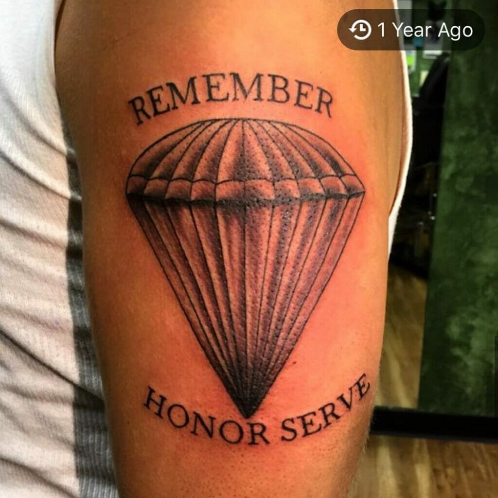 Parachute Airborne Tattoo With Text On The Arm