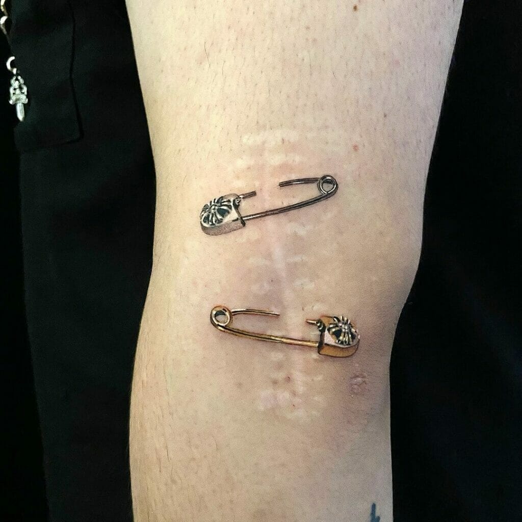Permanent Tattoo Design Covering Up Scars With Safety Pins