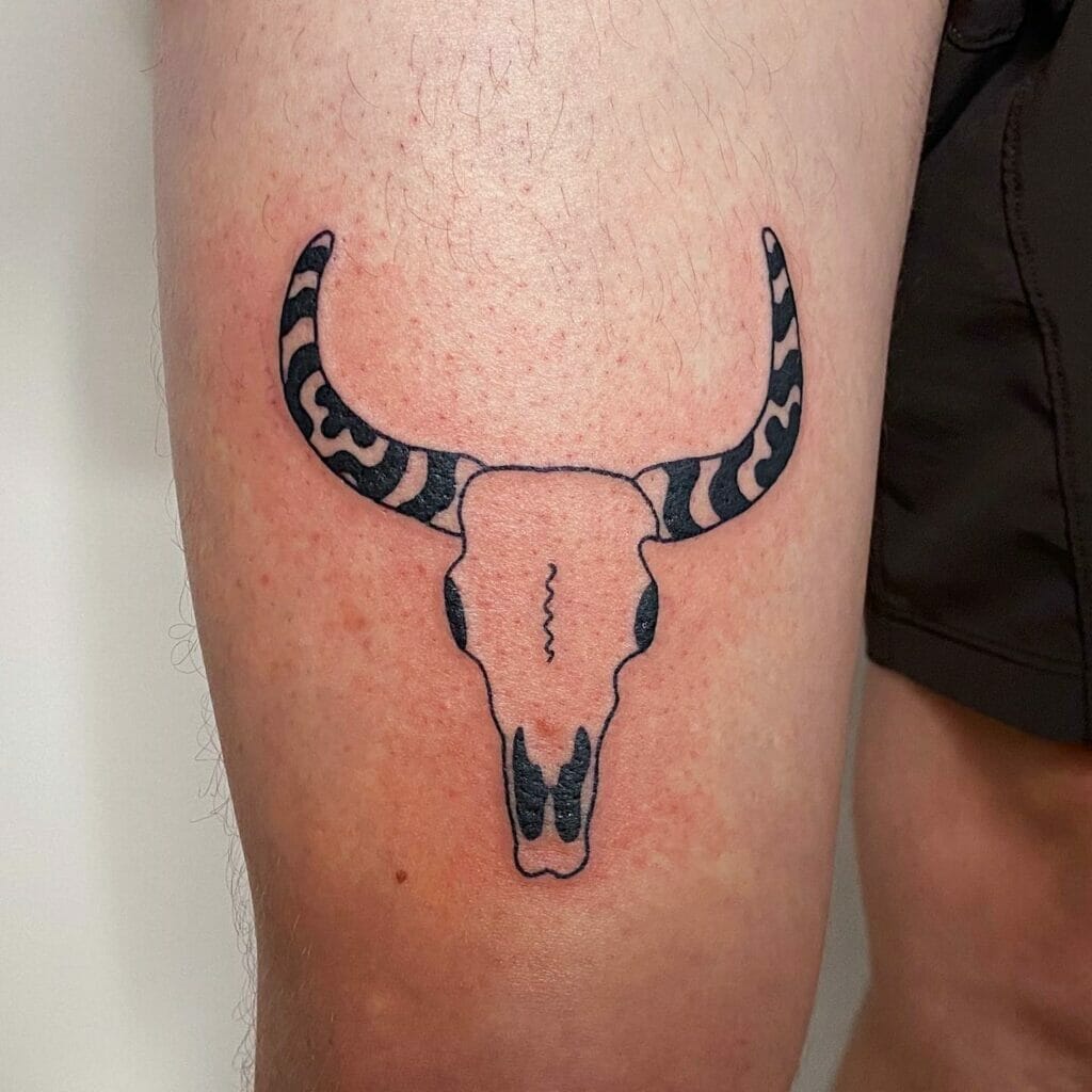 Quirky Cowboy's Countryside Print Horn Skull Tattoo