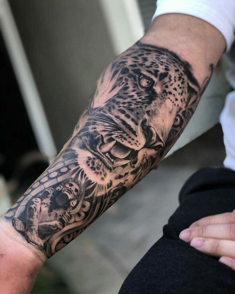 Realistic Aztec Jaguar Arm Tattoo Designs