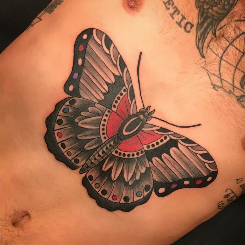 Red And Black Manly Butterfly Tattoo Designs