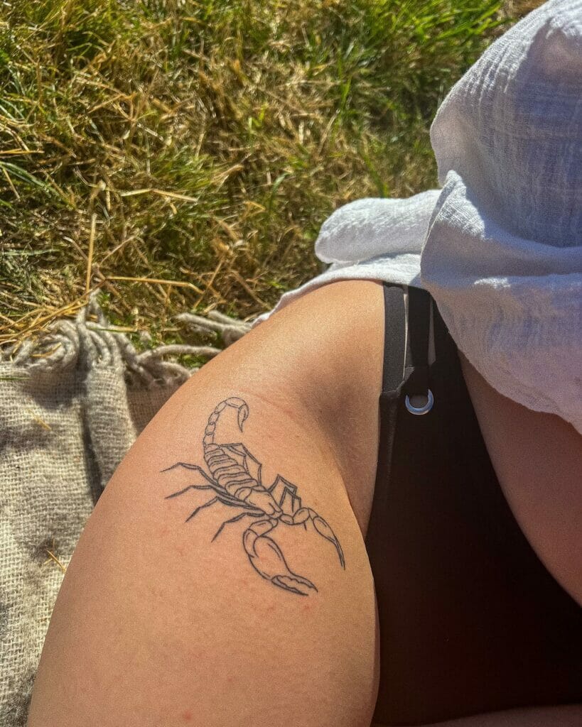 Right Shoulder Stencil Art Scorpion Tattoo Outline Idea