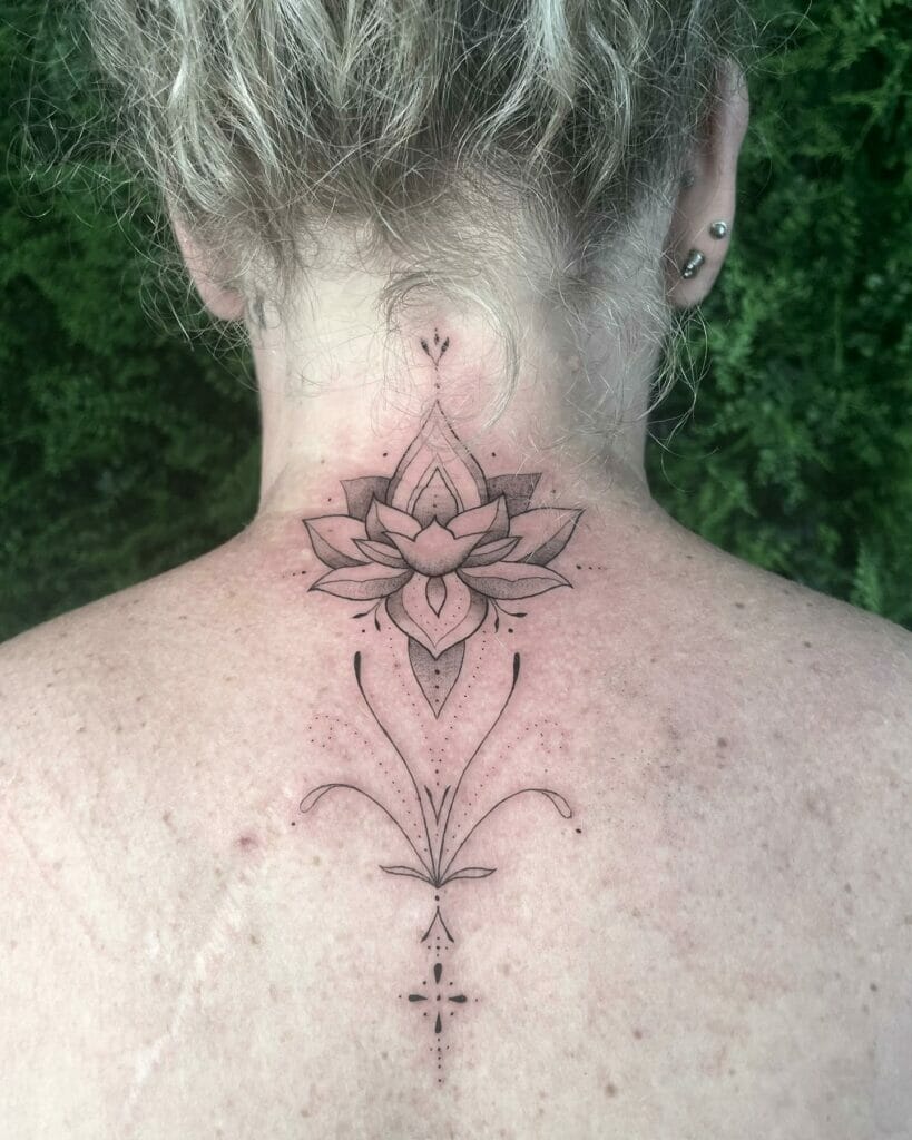 Sacred Lotus Flower Tattoo Back Of Neck