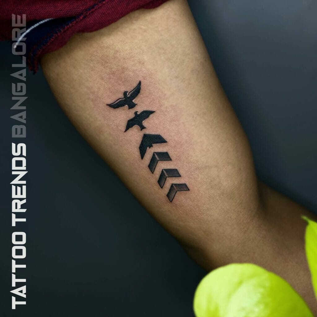 Simple Design Of An Arrow And Bird Tattoo