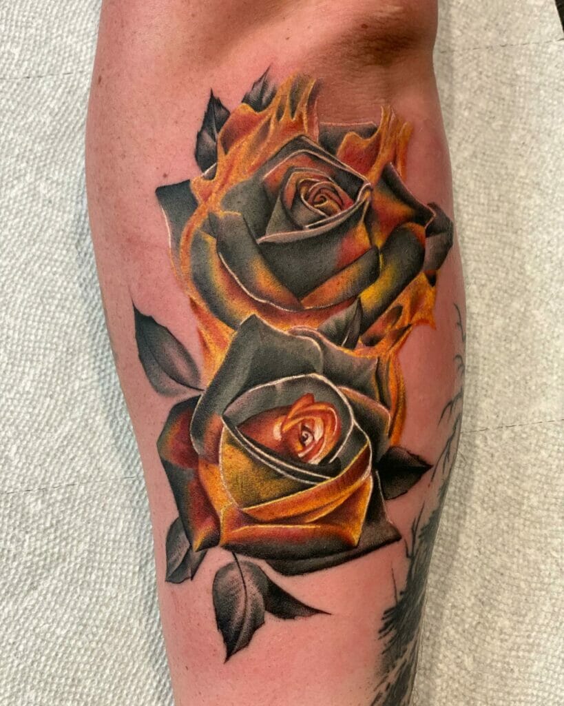 Simple Rose On Fire Tattoo